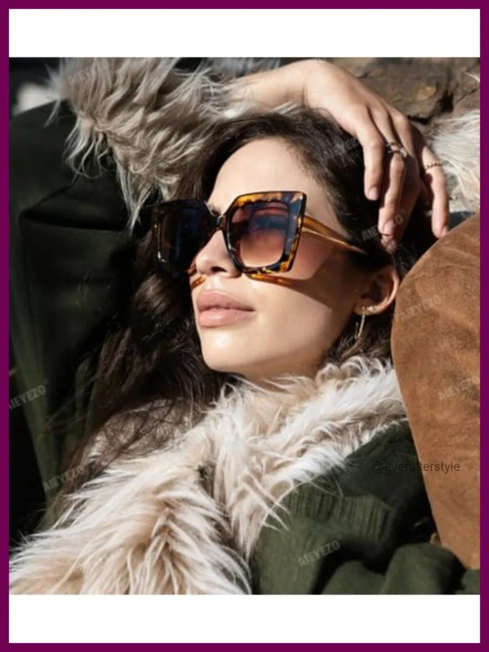 Oversized Square Sunglasses UV400 Protection Retro Pearl Inlay Fashion Shades